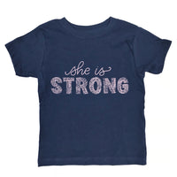 She is Strong Navy + Metallic Rose (kids)